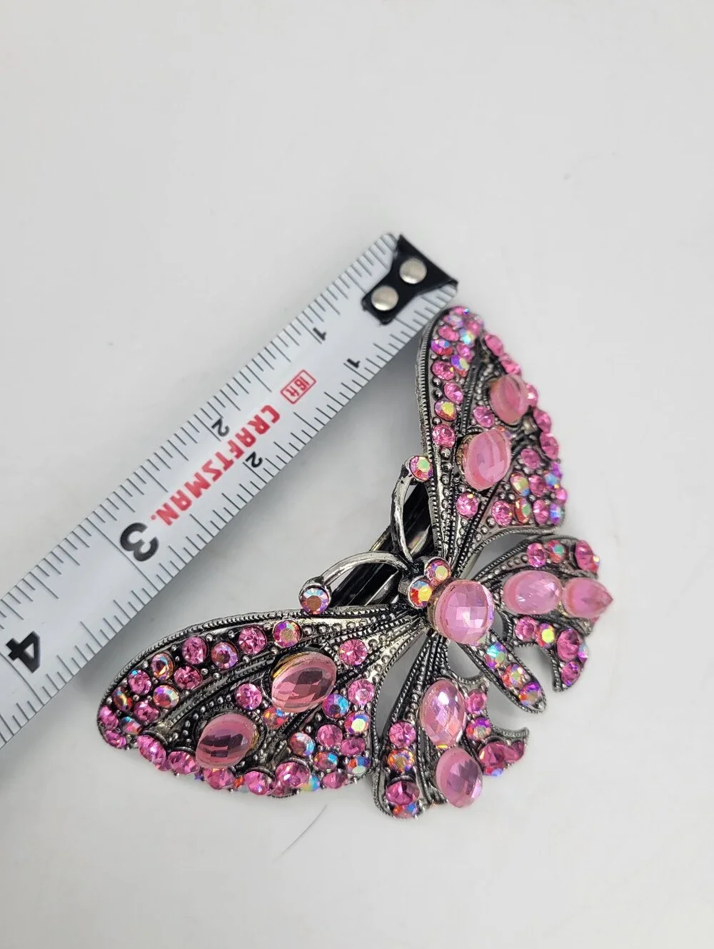 vintage-style butterfly hair clip sparkling pink rhinestones - Picture 7 of 8